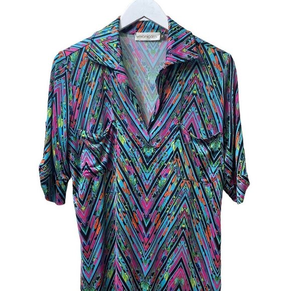 VeronicaM Shirt Dress Medium Luxe Stretch Jersey Pullover Short Sleeve Turquoise - Picture 3 of 12